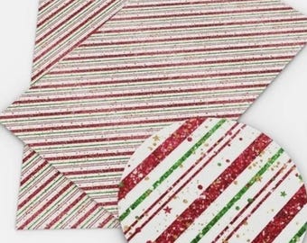 SMOOTH roll faux leather Christmas Santa Peppermint stripe candy Vegan synthetic craft fabric 12"x 55" Felt backing, easy to cut