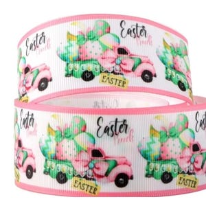 1,5 "(1 Yard) Oster Lastwagen Eier pastell rosa grün bedrucktes Ripsband Bastelband
