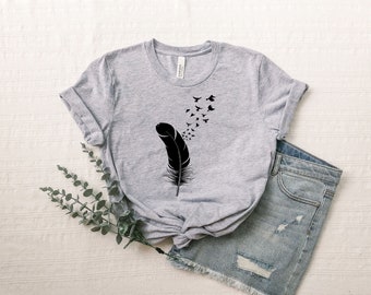 Feather Birds Shirt, Graphic Tee, Feather Unisex Tshirt, Vrouwen Bird Tshirt, Bird T Shirt, Feather Shirt Feather T Shirt, de idee van de Gift van Kerstmis
