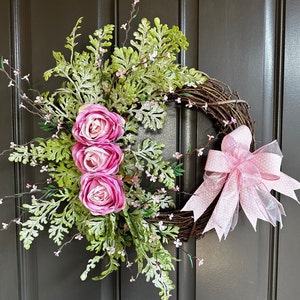 Summer Rose Wreath, Spring Wreath, Summer Grapevine Wreath, Home Decor, Porch Decor, Door Decor