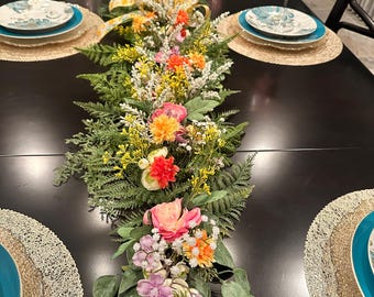 Handmade Spring Floral Garland: Fern, Ranunculus, Marigold Table Decor