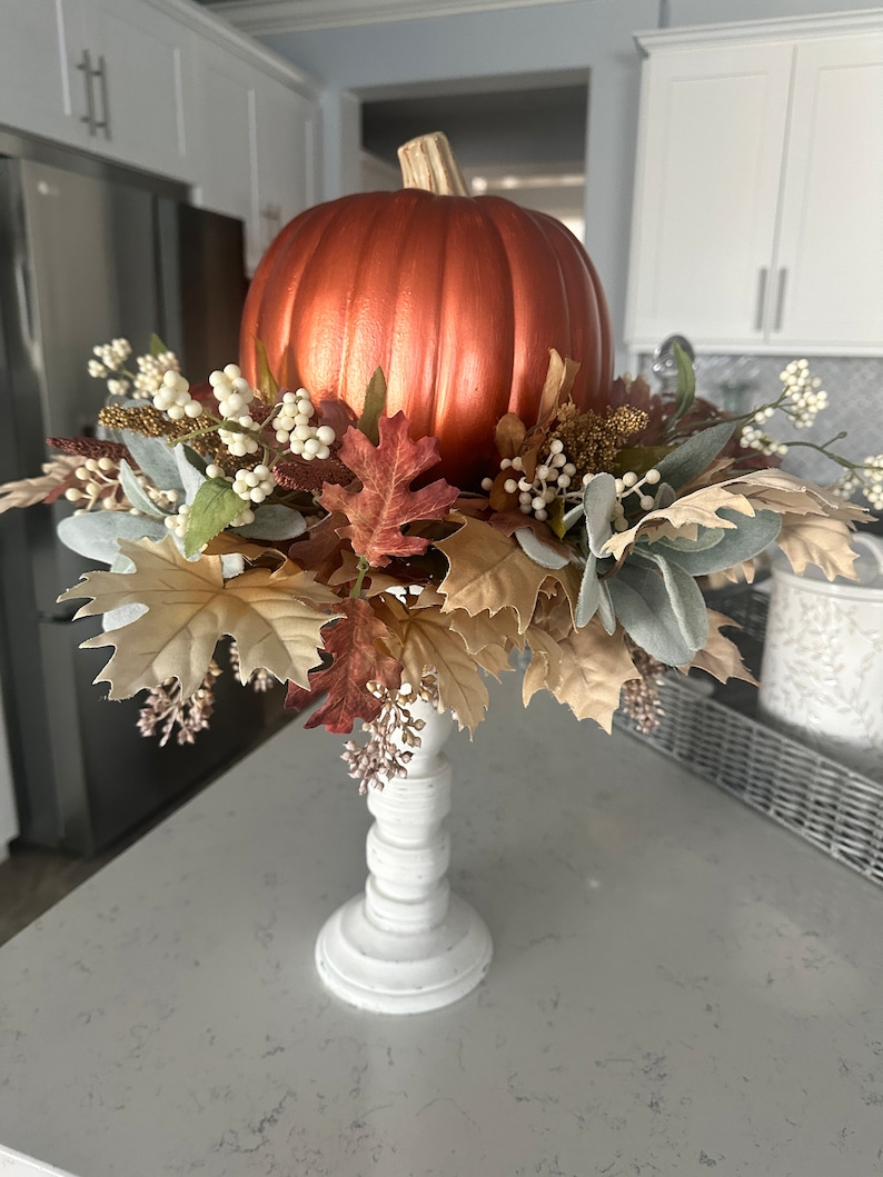 Pumpkin Candlestick Arrangement, Halloween Pumpkin Candlestick, Home ...