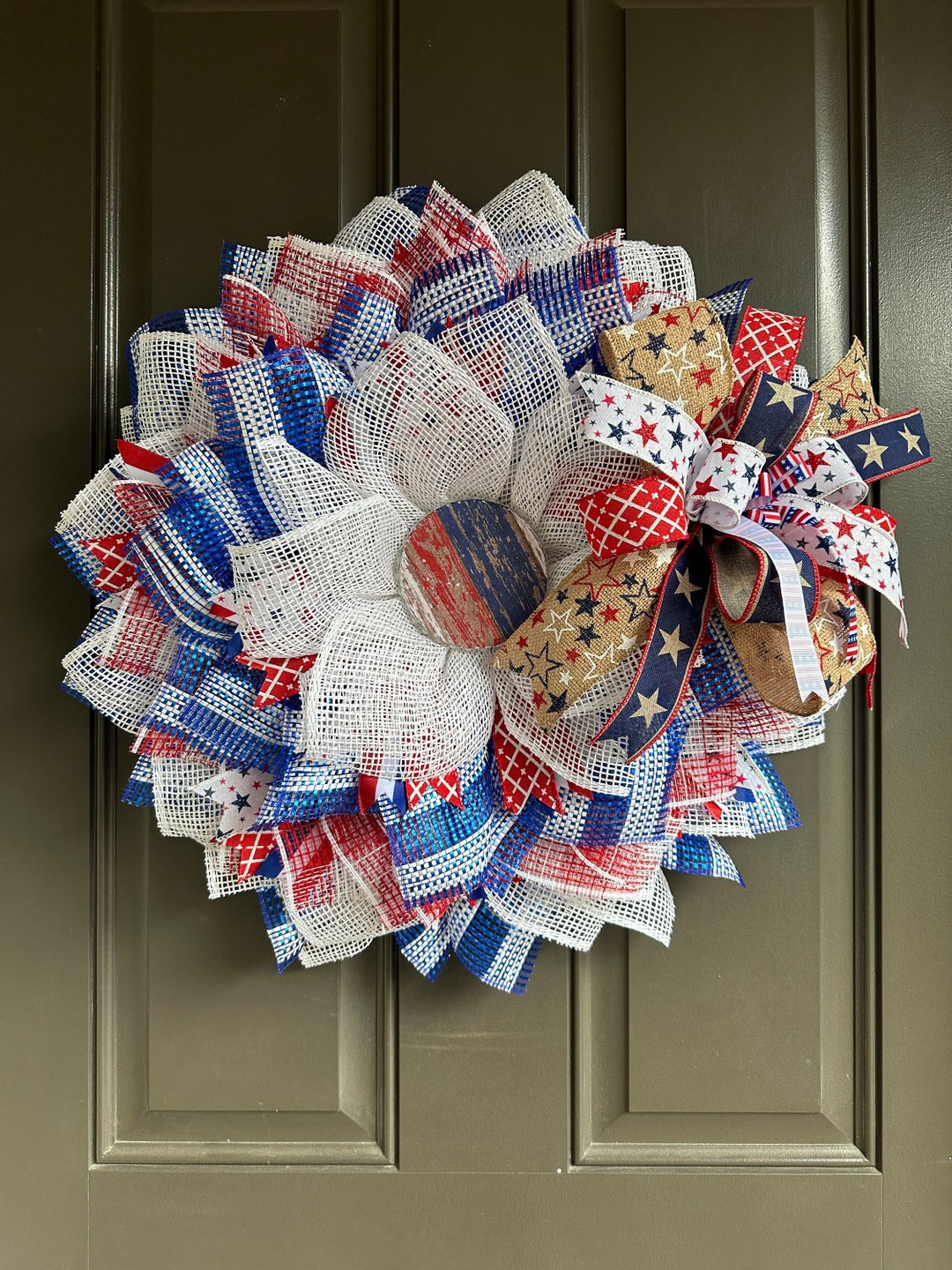 Patriotic Deco Mesh Wreath, Red White Blue, 4th of July Decor - Etsy