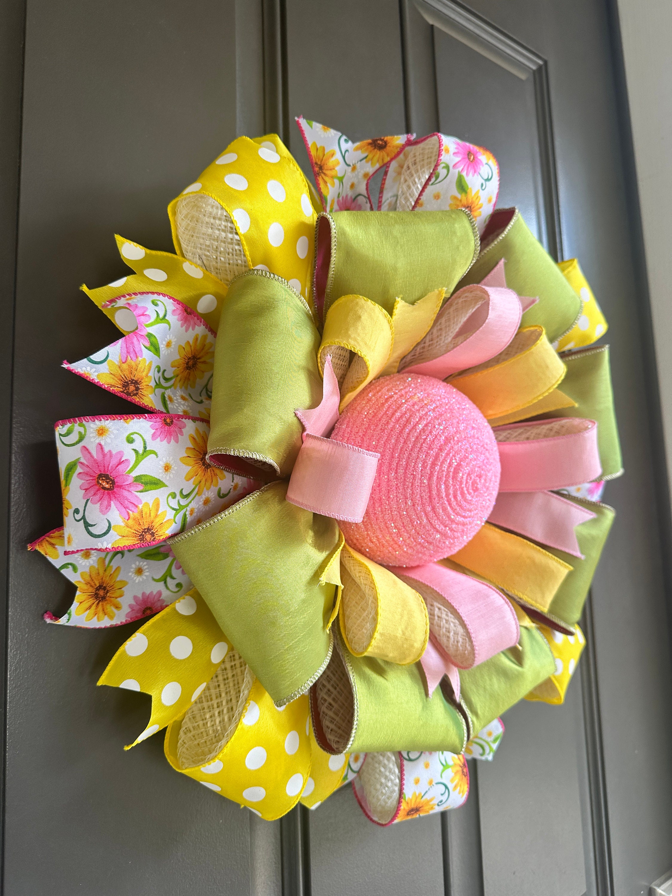 Spring Ribbon Wreath, Pink Bling Center, Hostess Gift - Etsy