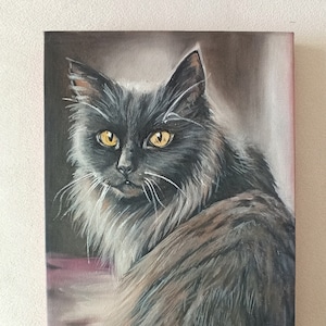 Portrait de chat, peinture de chat, huile de chat sur toile.