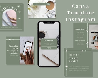 Canva Social Media Template 'Coach', Instagram, Facebook, Online Coach, Instagram Post, Instagram Story, Online Business, Green, White