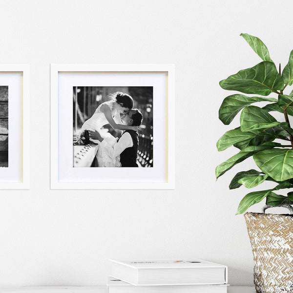 10x10" For 7x7" White Square Photo Frame with Glass Window - Thin Poster Picture Frames - Wall Hanging / Table Display Home Decor