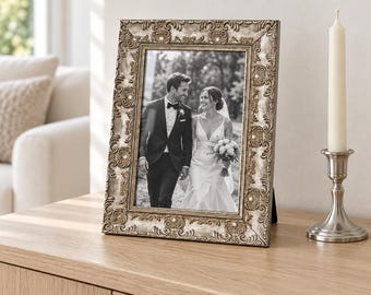 A4 Antique Champagne Silver Picture Frame - Vintage Silver Photo Frames - Wall Hanging Poster Decor
