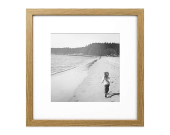 Oak Effect Photo Frame: 12x12 with Mount for 8x8, Wall Hanging - Glass Window