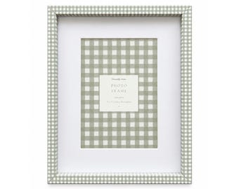 Sage Green Gingham Photo Frame, Checked Picture Frame With Mount & Glass, Cottagecore Home Decor, 6x4 7x5 10x8 Photo Frame