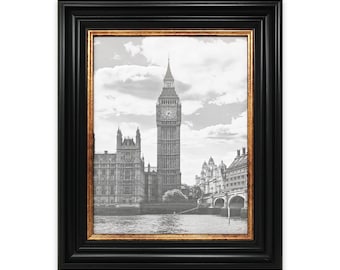 Vintage Black Photo Frame: 10x8" with Mount For 8x6", Real Glass Antique Style