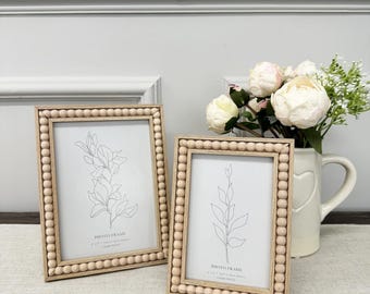 Natural Wood Effect Beaded Picture Frames – Tabletop, Wall Decor Photo Frame (6x4", 7x5")
