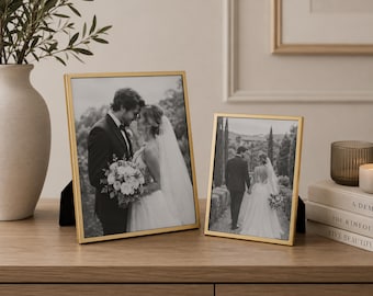Gold Metal Photo Frame, Minimalist Home Decor, Sizes 5x7, 6x8, 8x10