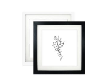 Square Photo Frame - White or Black Wood Grain Finish, 8x8" with Mount for 6x6"