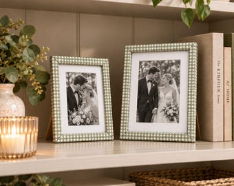 Sage Green Gingham Photo Frame, Cottagecore Home Decor, 6x4 7x5 10x8 Sizes