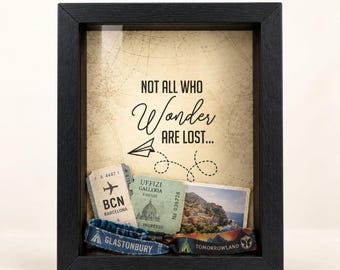 Travel Keepsake Box : Adventure Memory Frame, Holiday Ticket Holder, Shadow Gift, Not All Who Wander Are Lost