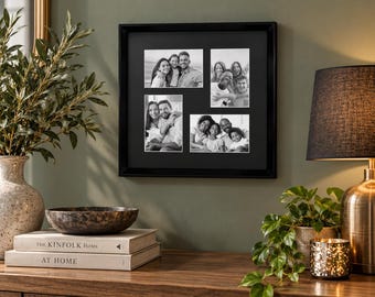 Square Black Multi Photo Frame For 4 x  6x4" Photo's - Wall Hanging Picture Frames