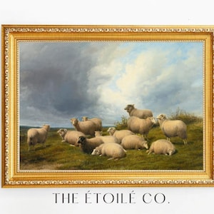 Antique Fine Art Print, Pastoral Sheep Scene, Classic Country Landscape Art, Rustic Farmhouse Wall Decor, Museum Quality Art