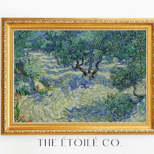 Olive Orchard art, Impressionist Wall Print, Vintage French country decor, Summer meadow, Antique landscape oil painting Countryside artwork