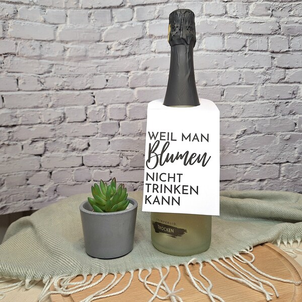 DIY bottle tag: Because you can't drink flowers I last-minute gift for wine lovers I template | Print template PDF