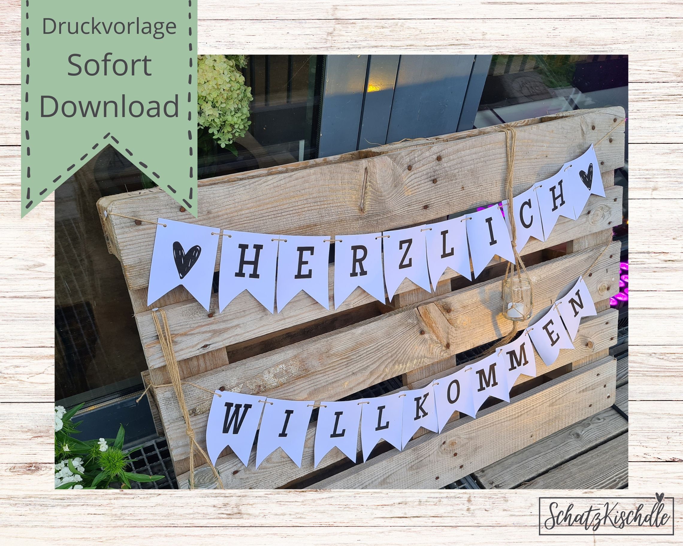 Girlande Herzlich Willkommen I Download I Vorlage I für Hochzeit, Geburtstag, Familien oder Firmenfeier