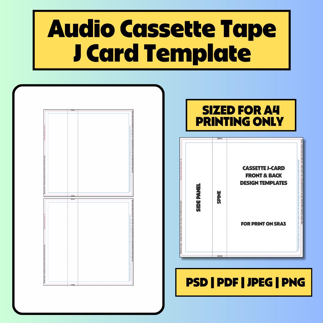 Cassette Tape - J-Card Templates for Design and Printing on A4 Paper | Custom Branded Audio Cassette | Design your own Mixtape