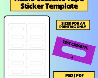 Cassette Tape Sticker Template for DIY Design and Printing | Create your own Mixtapes  (A4 Paper)