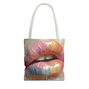 Pastel Oil Paint Lips Tote Bag, Perfect for Shopping, Beach, Travel or Birthday Gifts, Mother's Day or Gift Bag, Choice of Sizes and Colour