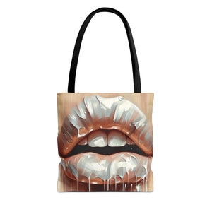 Silver Oil Paint Lips Tote Bag, Perfect for Shopping, Beach, Travel or Birthday Gifts, Mother's Day or Gift Bag, Choice of Sizes and Colour