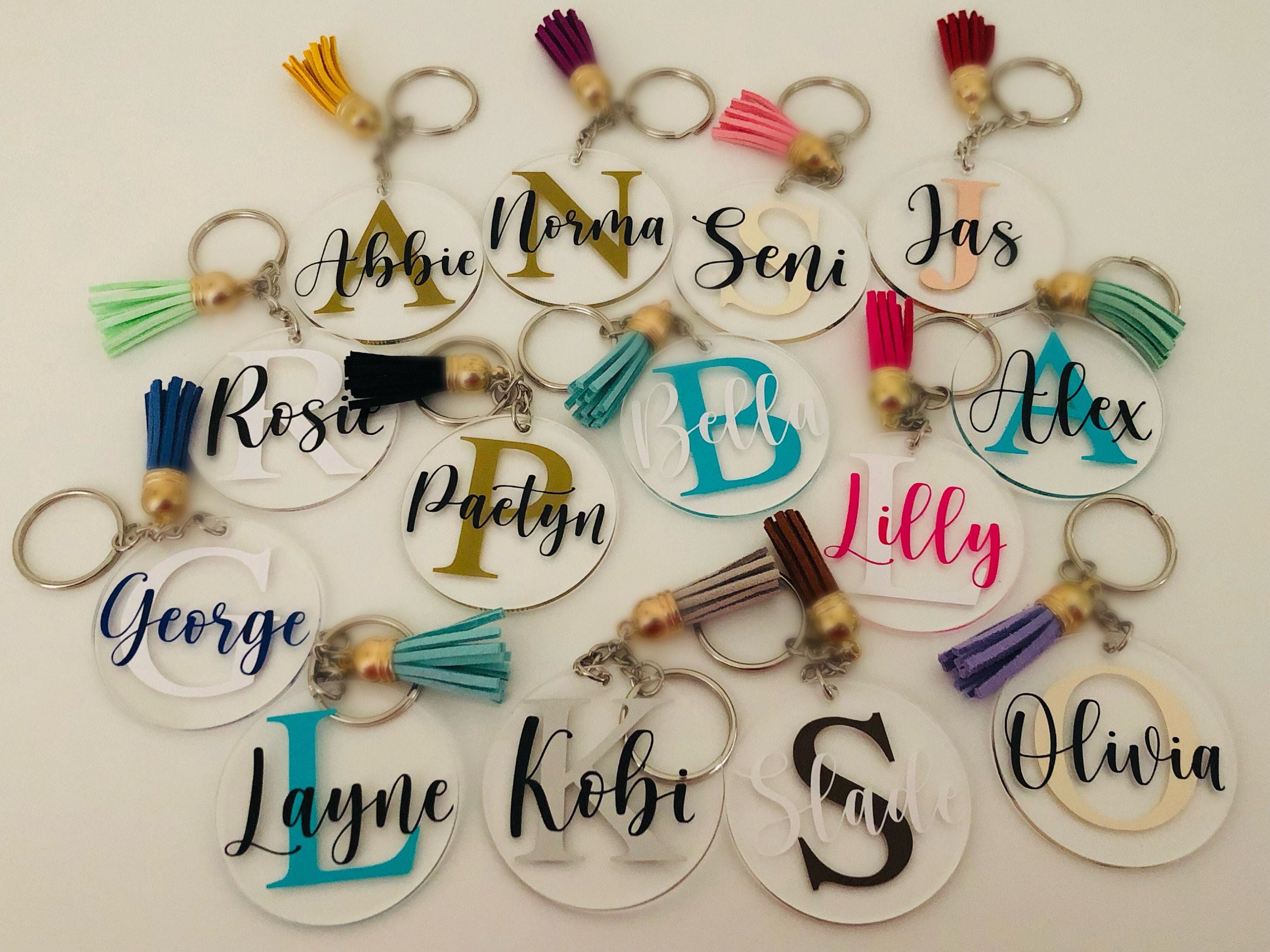 Personalized Initial Acrylic Keychain: Custom Letter Tassel Keyring ...