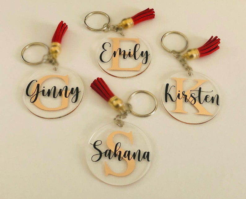 Personalized Initial Acrylic Keychain: Custom Letter Tassel Keyring ...