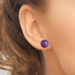 Boucles d'oreille boules en pierre Améthyste sur argent