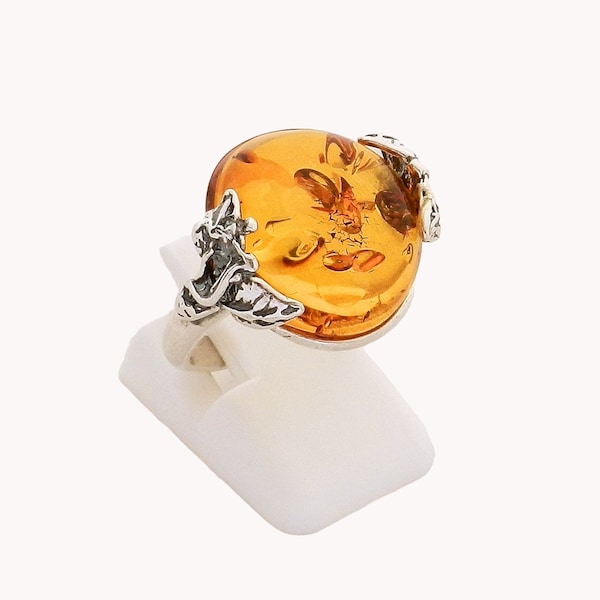 Bague en argent et en ambre véritable