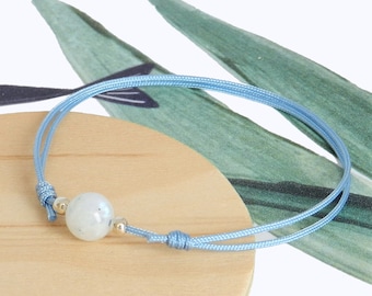 Bracelet cordon femme  avec Pierre de lune naturelle et perles en argent
