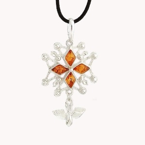 Protestant-Huguenot cross pendant in amber and silver