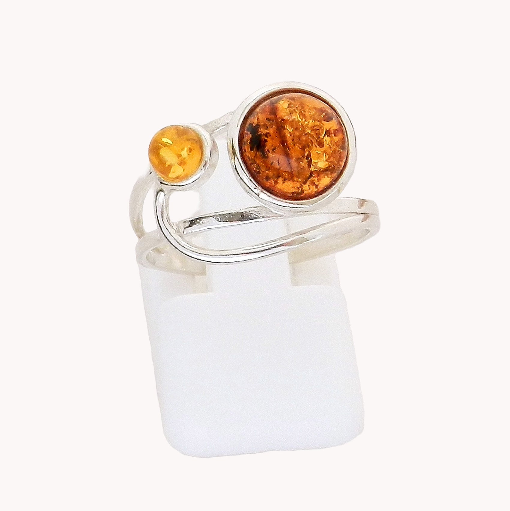Bague Ancienne En Argent Sterling Avec Ambre Orange, Taille 53-54