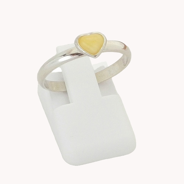 Bague coeur en argent et en ambre blanc véritable taille 56