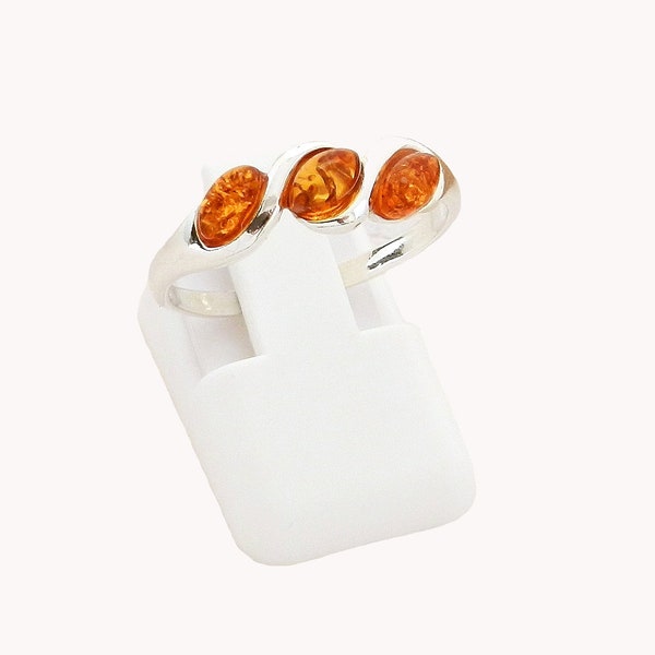 Silver and real amber ring