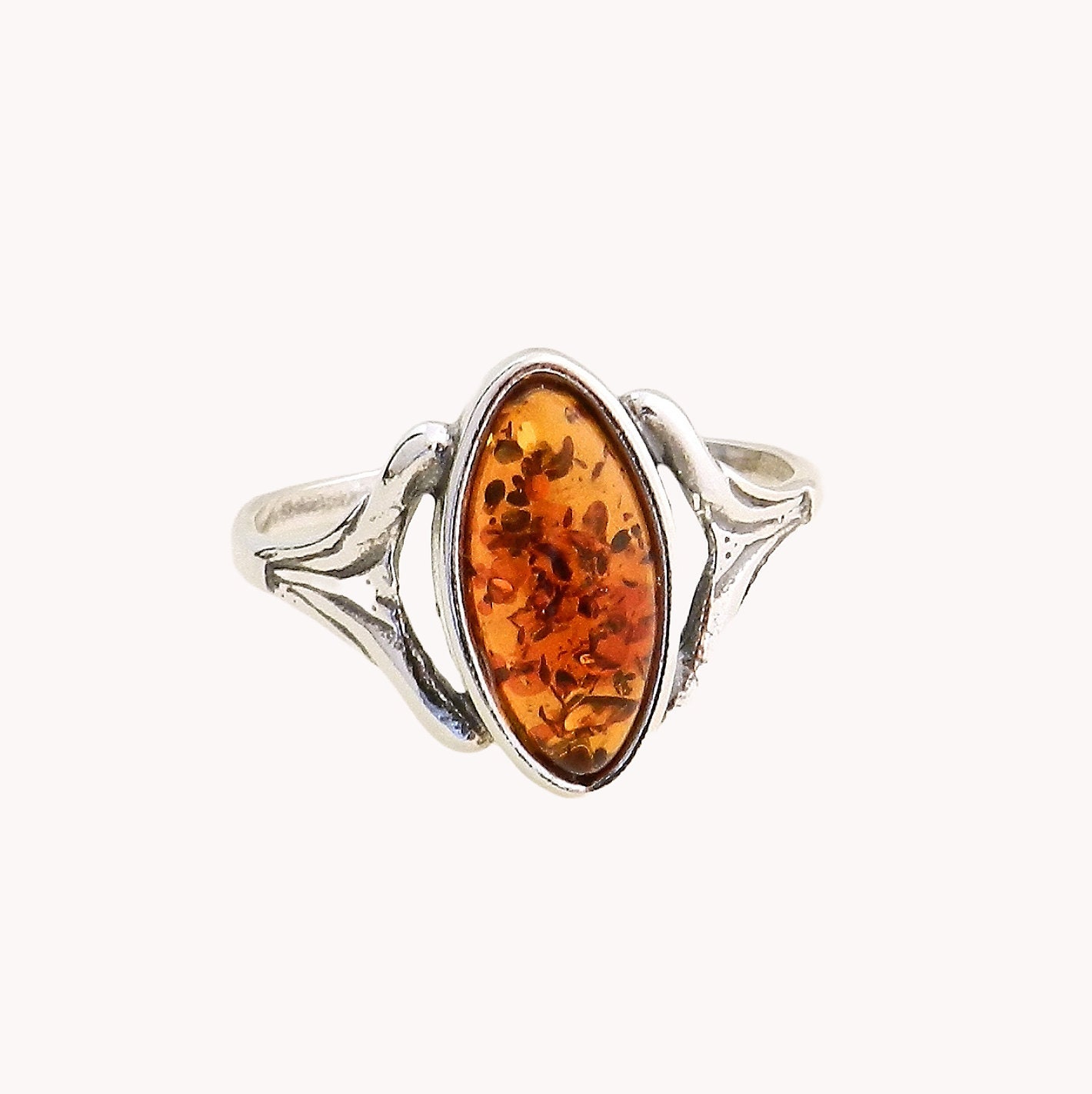 Bague En Argent Avec Ambre - Taille 57 (réf. N*59) - Bijou Occasion