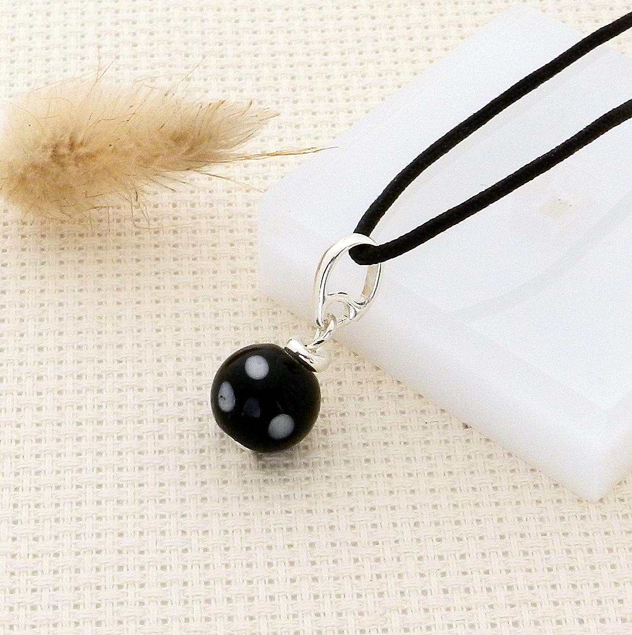 Black Ball Pendant Conta Di Ojo From Cape Verde Mounted on Silver 