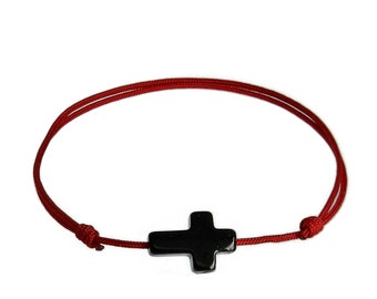 Bracelet cordon homme croix en pierre naturelle Onyx