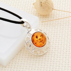 Pendentif Étoile Soleil En Argent Sterling 925 Et Ambre De La Baltique Authentique - Bijou Élégant Sans Chaîne