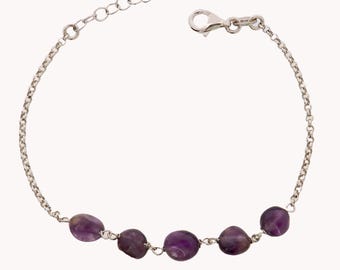 Pulsera de mujer en auténtica piedra Amatista y plata de 925 milésimas.
