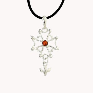 Protestant cross pendant - huguenote in amber and silver