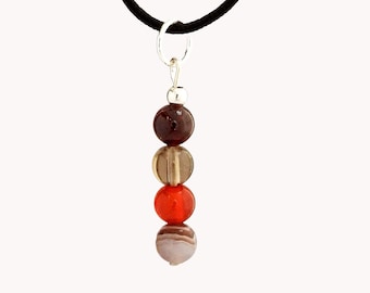Garnet, Smoky Quartz, Carnelian, Jasper stone line pendant on silver