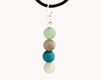 Pendant line of stones Aventurine, Labradorite, Chrysocolla, Aquamarine on silver