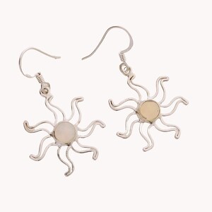 Silver and genuine Opal stone sun earrings