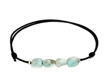 Bracelet cordon femme avec pierre Larimar naturelle