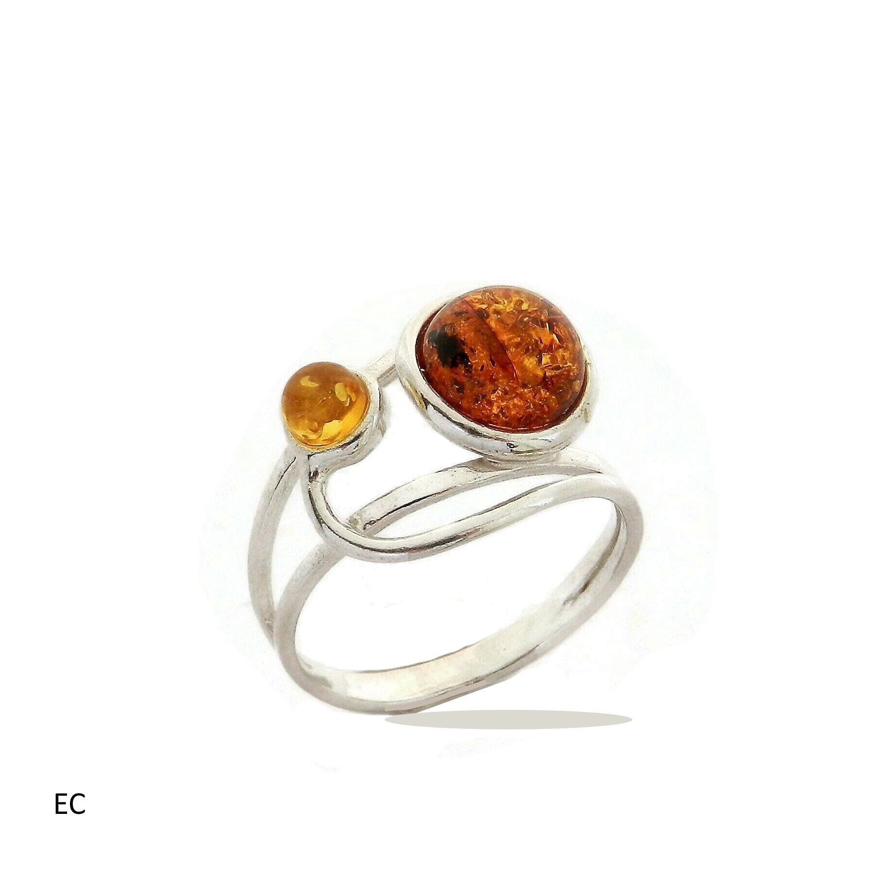 Bague Vintage En Argent Massif Avec Ambre - Taille 54 - Bijou Ancien élégant