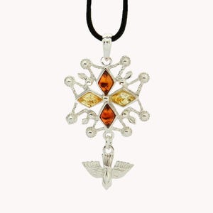 Protestant-Huguenot cross pendant in amber and silver